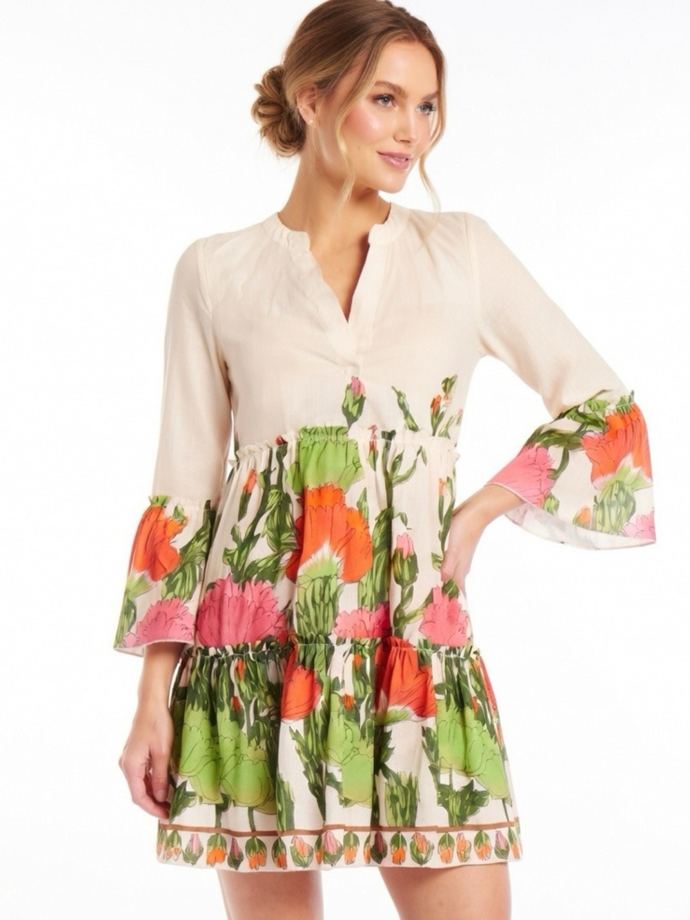 JB by JULIE BROWN ‘White Lotus’ Floral Ruffle Bell Sleeve Tiered Dress - Picture 4 of 16